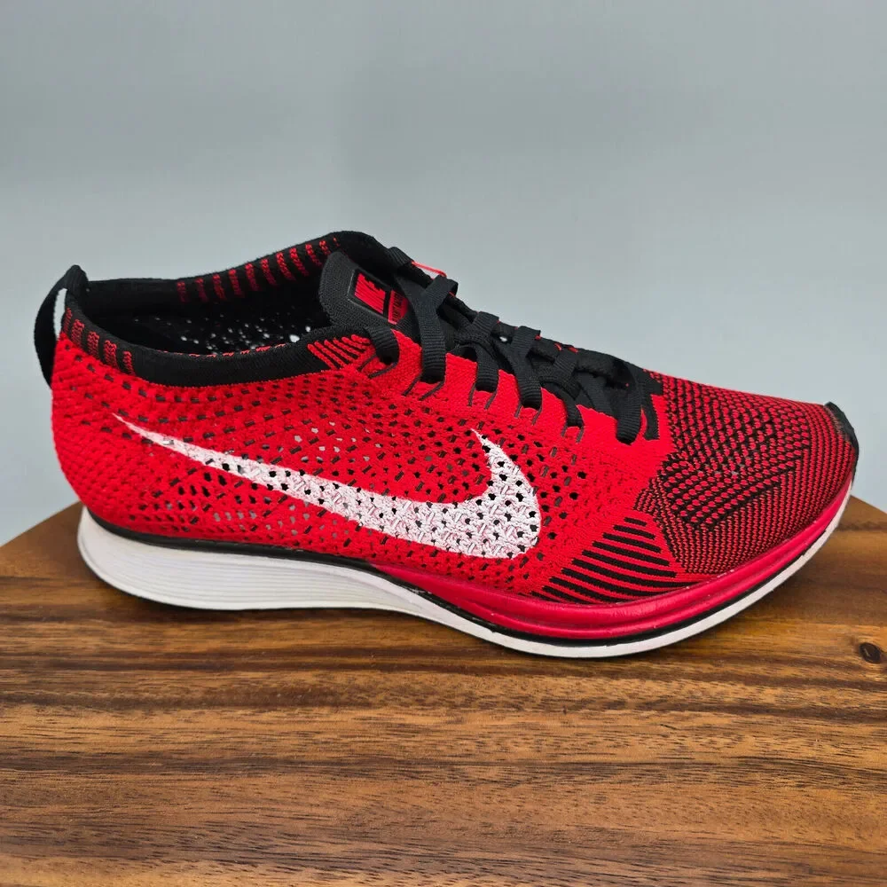 Nike Flyknit Racer Shoes Men's 7 University Red Black Running Athletic Sneakers